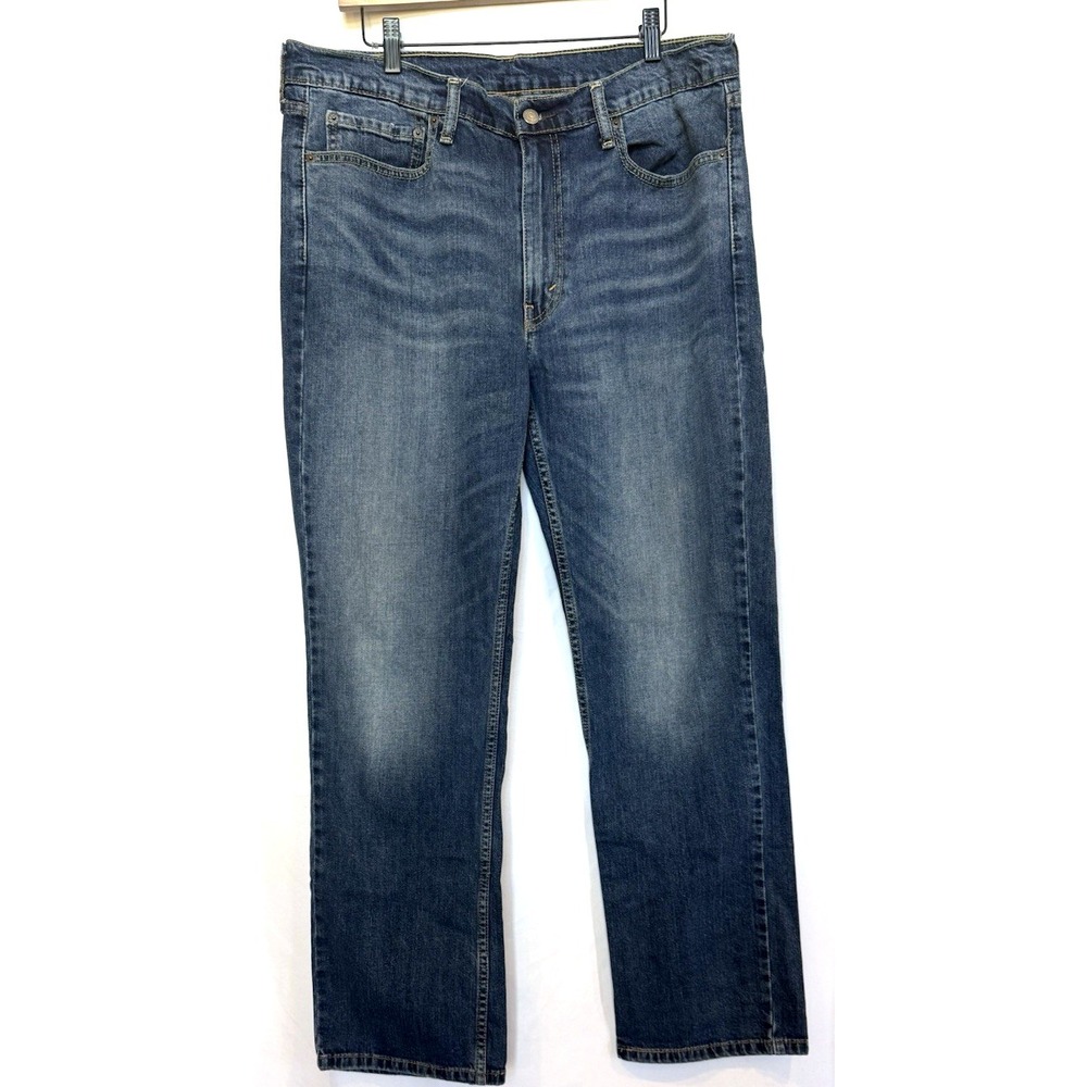 Levis 514 Mens Straight Leg Jeans 36 x 30 Medium‎ Wash Denim Whiskered Preppy - Picture 3 of 10